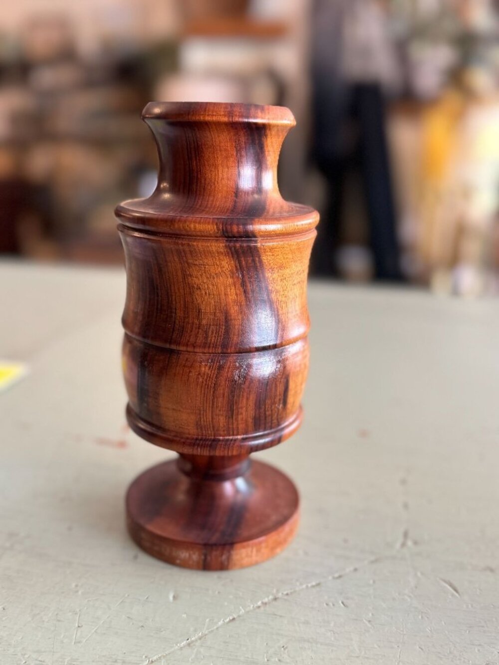 Mid Century Handcrafted Wooden Vase Hardwood with Rich Grain Vintage